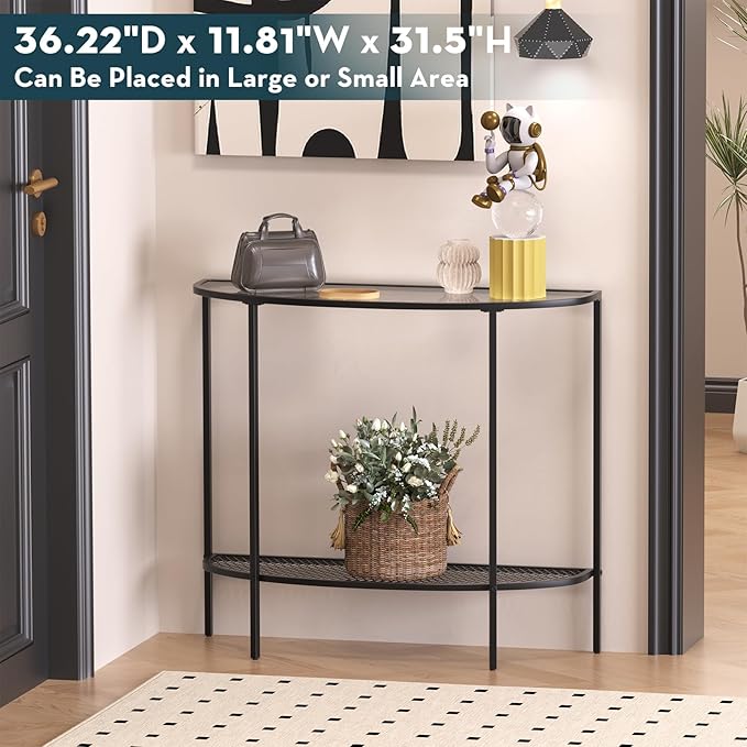 SAYGOER Glass Console Table 2 Tier Half Moon Entryway Table Modern Couch Table - Image 7