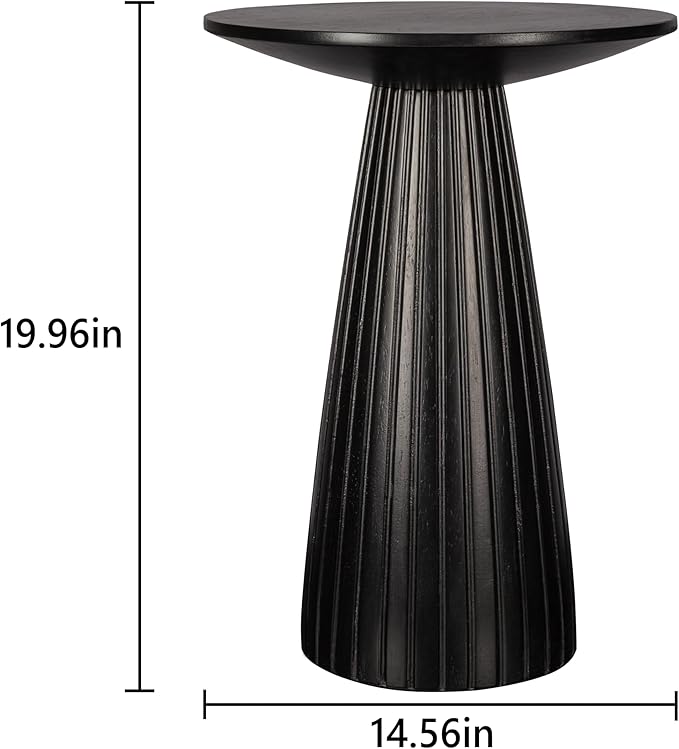 Black Pedestal Side Table 14.56'' Dia, Modern Accent End Table, Fluted Base - Image 2