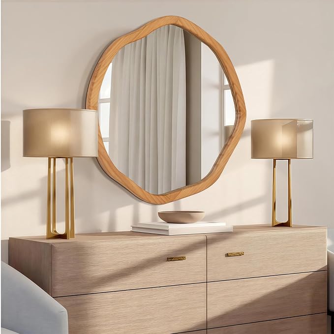 ULIKE Round Wood Mirror, 30 Inch Asymmetrical Circle Vanity Mirror - Image 2