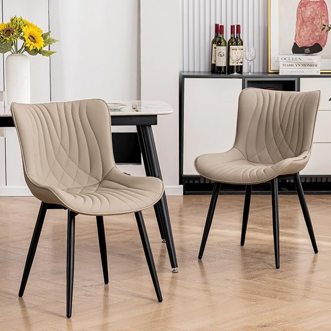 Kidol & Shellder Khaki Dining Chairs Set of 2, Faux Leather Upholstered Mid - Image 4