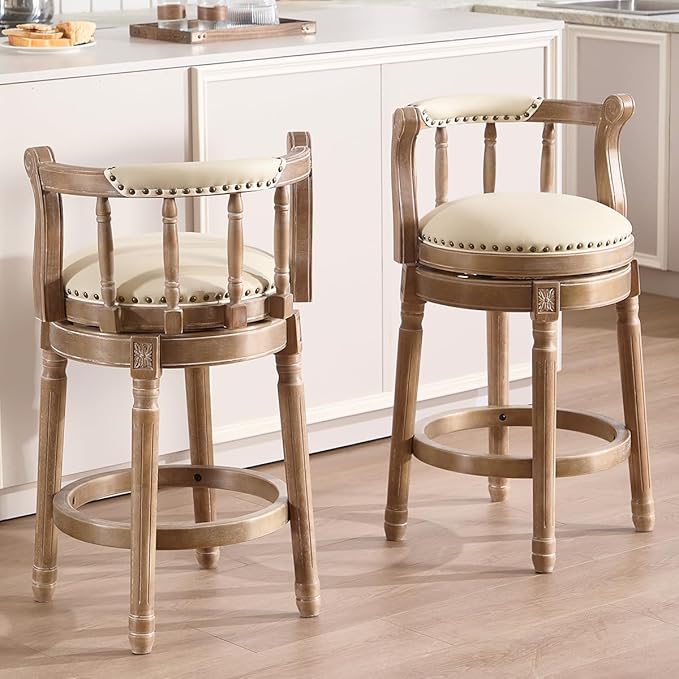 Cow top Leather Wooden Bar Stools, 360 Degree Swivel Bar Height Chair - Image 9