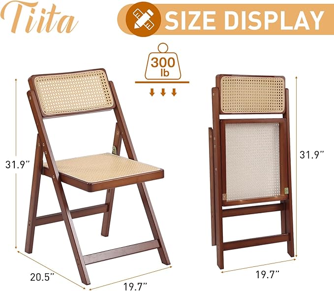 Tiita Rattan Dining Chairs Set of 1, Mid Century Modern Folding Chair, Bamboo - Image 3