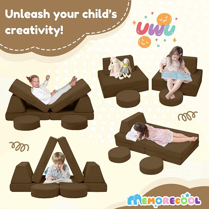 MeMoreCool Kids Couch for Playroom, Corduroy Convertible Toddler Couch - Image 3