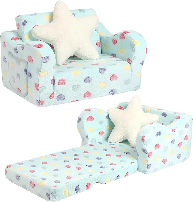 Toddler Couch, 2-in-1 Toddler Soft Couch Fold Out by MOMCAYWEX
