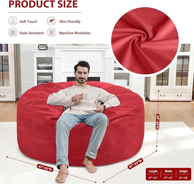 5FT Bean Bag Chair, Large Bean Bag Chairs - Image 3