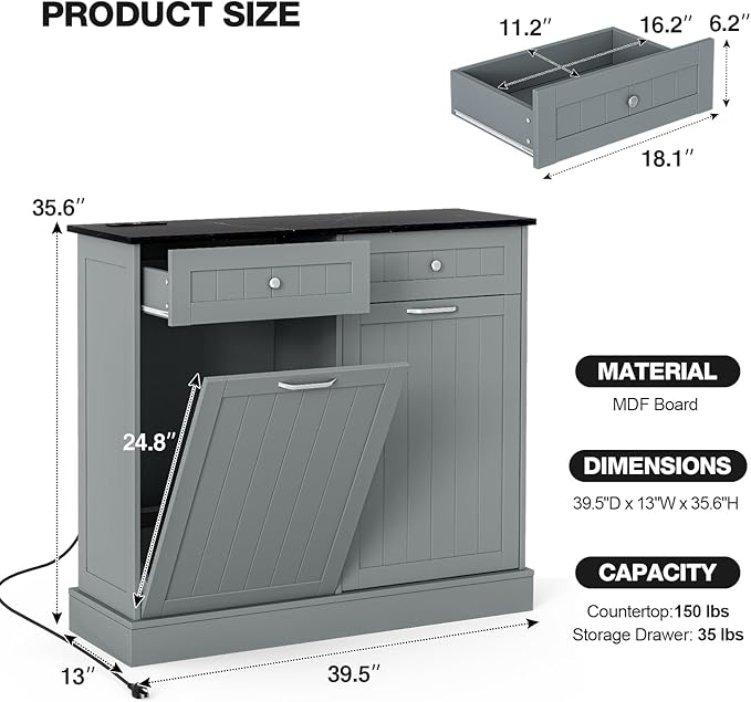 GAZHOME 20 Gallon Double Tilt Out Wooden Trash Cabinet - Image 2