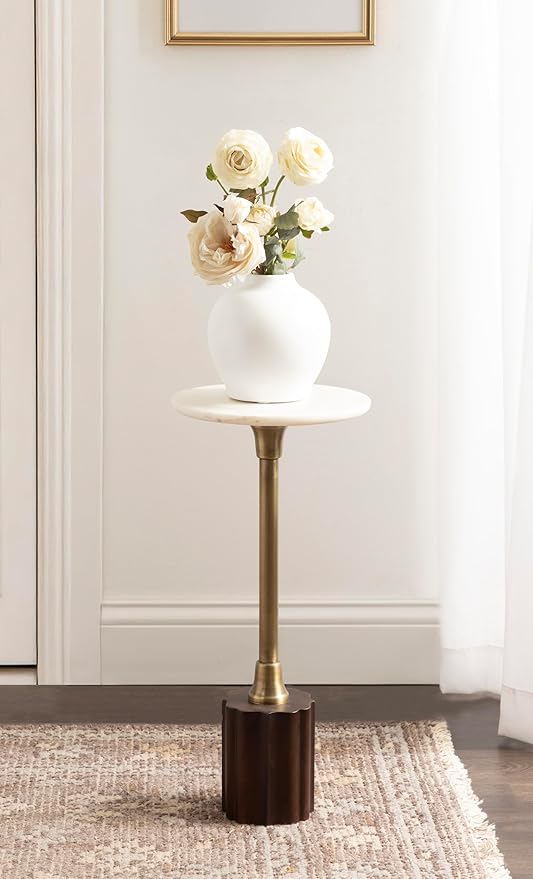 Kate and Laurel Nisha Traditional Marble Round Drink Table, Antique Brass - Image 4