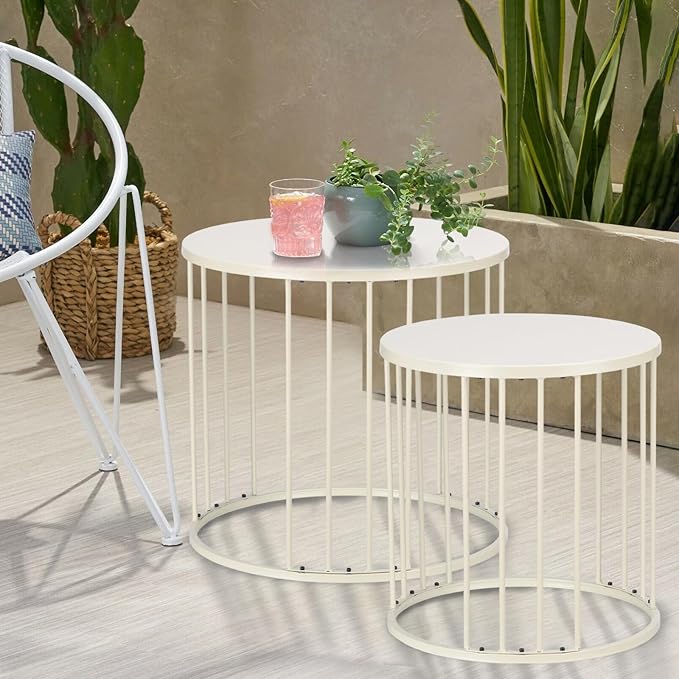 SUNNYPARK Outdoor Side Table Set of 2, Metal Circle Accent End Tables - Image 2
