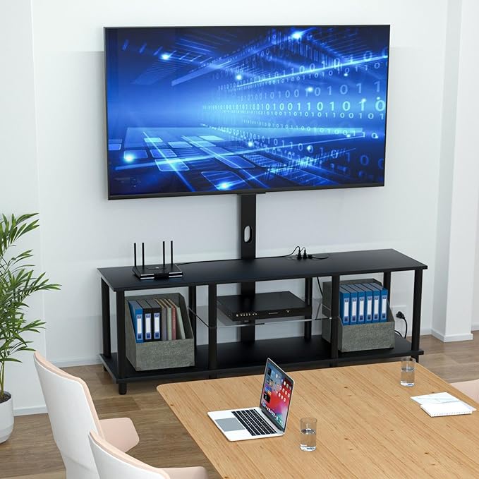 TV Stand with Mount and Led Light，Black TV Stand with Power Outlets - Image 4