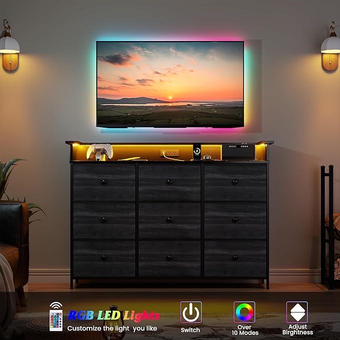 Nicehill 9 Drawer Dresser for Bedroom, TV Stand for Bedroom, Fabric Chests of - Image 5