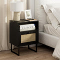 Masupu Rattan Nightstand, Boho Night Stand Modern Farmhouse Wood Bedside Table by Masupu