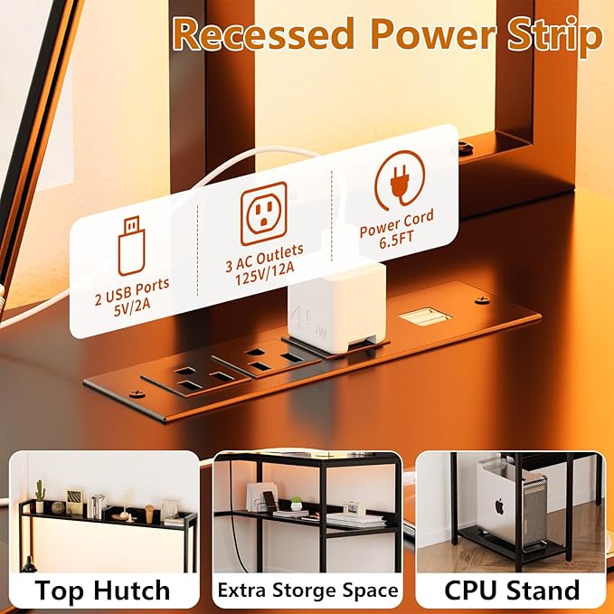 L Shaped Computer Desk with Hutch and Storage Shelves, Gaming Desk with LED - Image 5