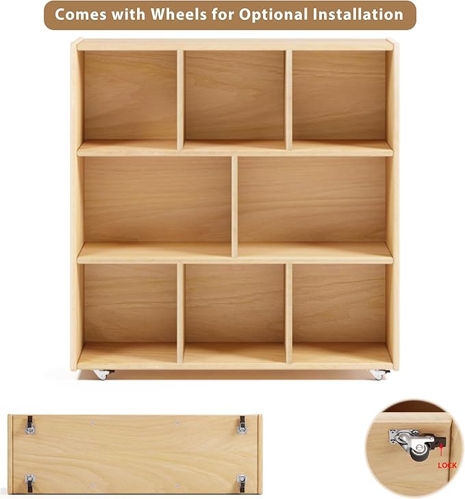 3-Tier Montessori Solid Wood Shelves Toy Organizers and Storage, 8-Compartment - Image 3