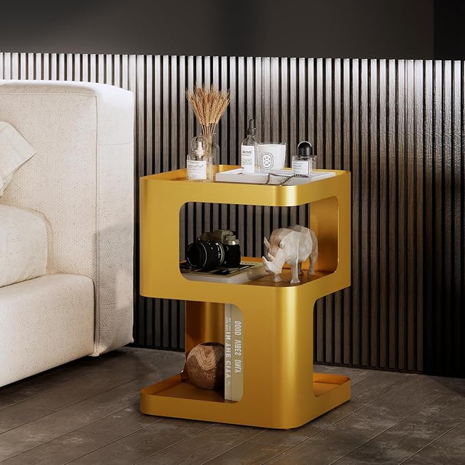 Gold Side Table, Modern end Table, Unique nightstand, Bedside Tables, Metal - Image 7