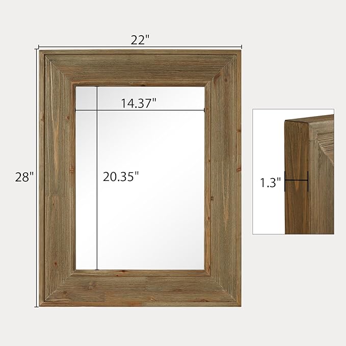 WallBeyond Rustic Wood Framed Mirror, Vintage Solid Wood Rectangular - Image 8