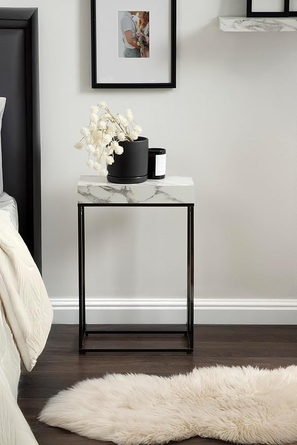 Kate and Laurel Karlsen Modern Faux Marble and Metal Narrow Side Table - Image 4