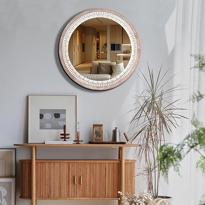 32" Farmhouse Wooden Decorative Round Mirrors - Image 5