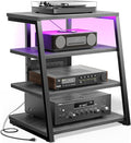 AV Media Stand with Outlets, Media Console with LED Lights, Stereo Racks and by Besiost