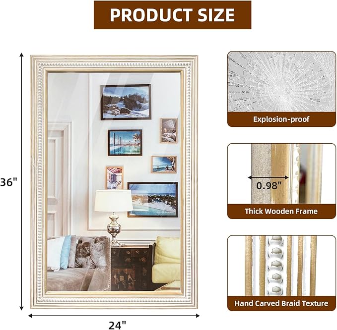 36x24 Inch Farmhouse Wooden Rectangle Mirrors - Image 6