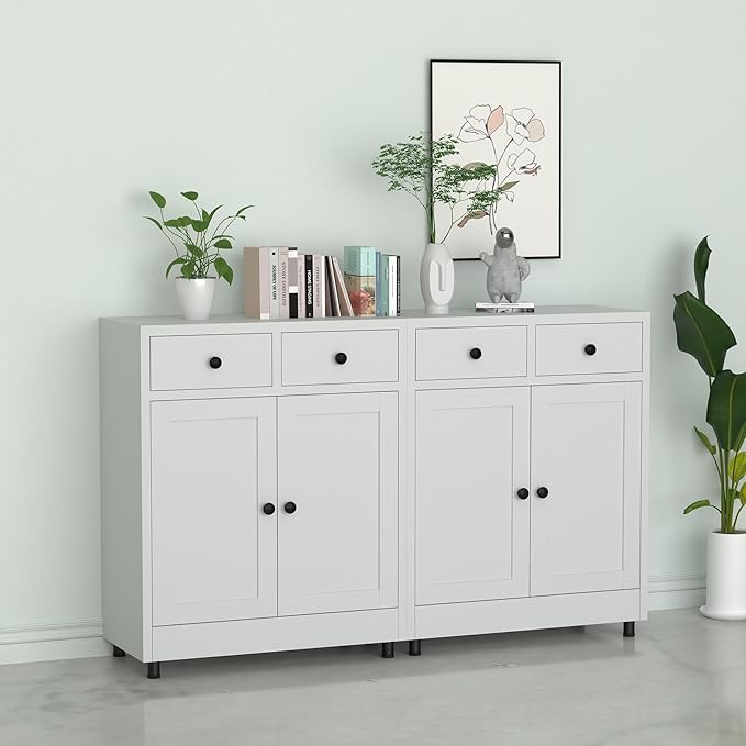 Metal Storage Cabinet with 2 Drawers and Adjustable Shelf, Sideboard Buffet - Image 7