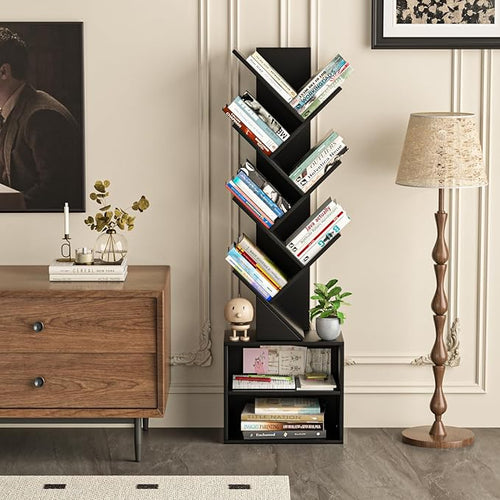 10 Tier Tree Bookshelf, Floor Standing Wood Tall Bookcase - Image 2