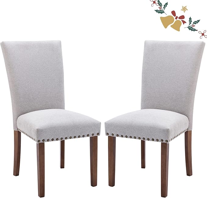 Parsons Dining Chairs Set of 2, Upholstered Nailhead Dining Room Kitchen Side by COLAMYINC