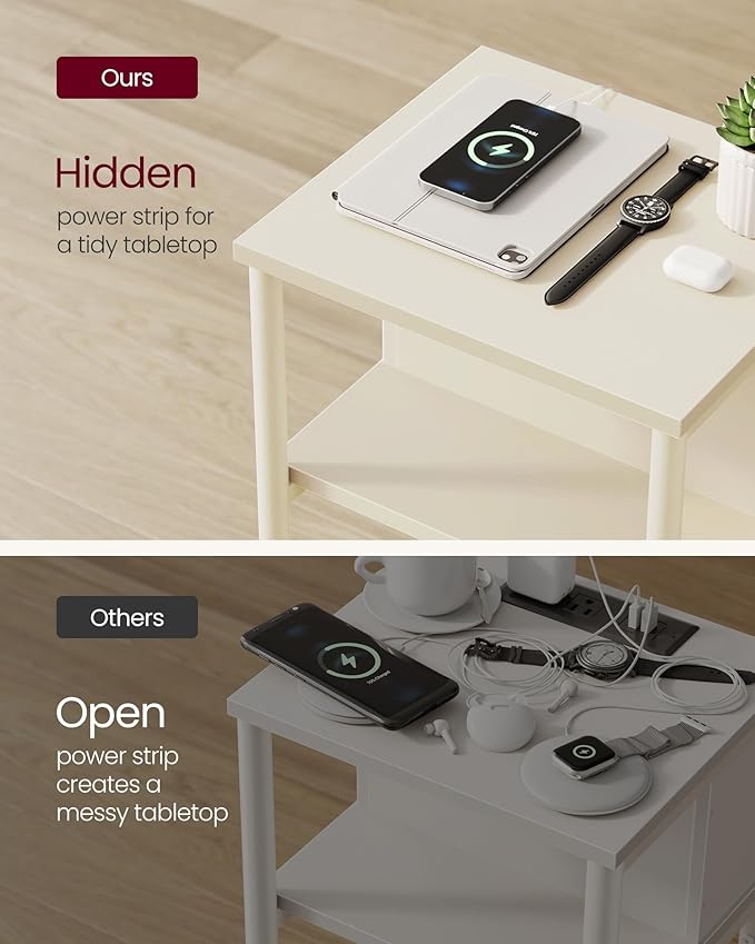 VASAGLE Side Table with Charging Station, 3-Tier End Table with USB Ports and - Image 4