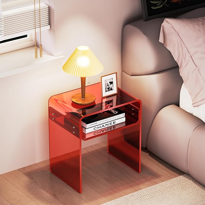Clear Acrylic End Table 2-Tier Bedside Nightstand - Image 7