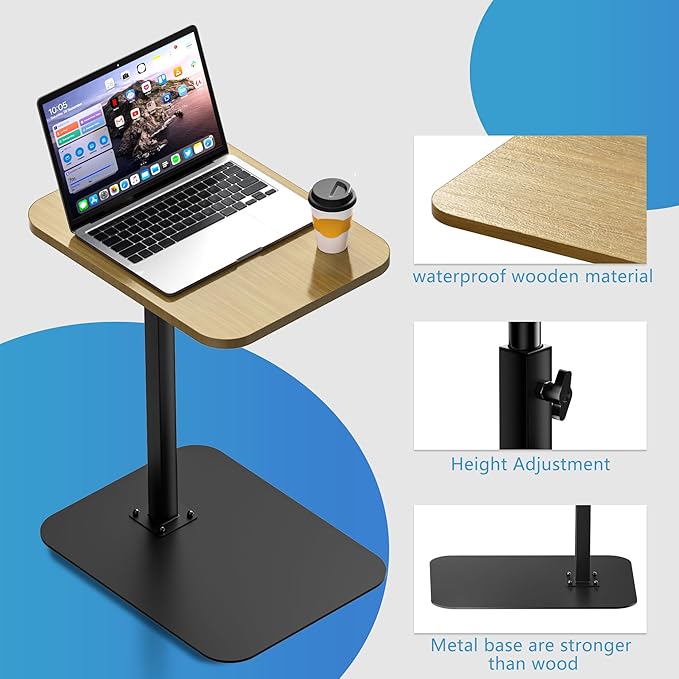 Side Table Sofa Tray for Couch Heavy Metal Base Swivel/Adjustable Height - Image 6