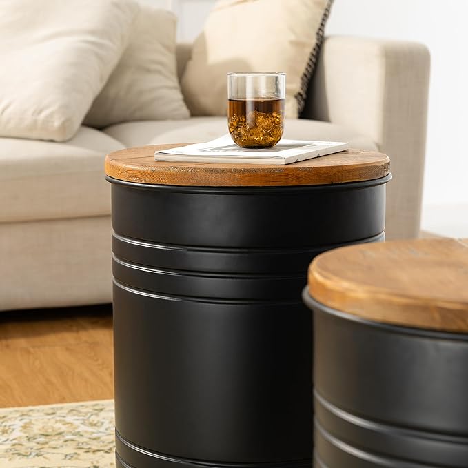 Glitzhome Farmhouse Accent Side Table, Metal Storage Stool Ottoman - Image 9