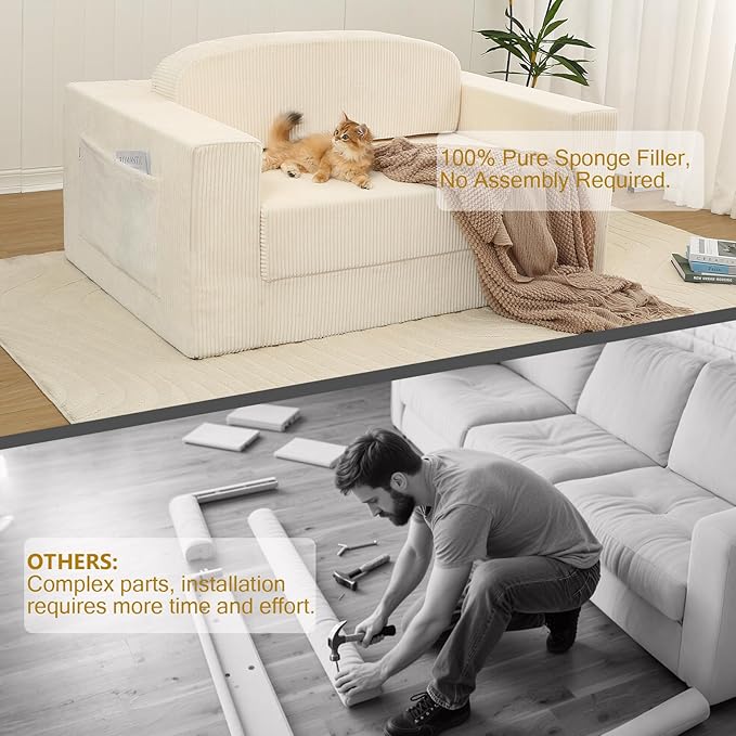 MeMoreCool Convertible Sofa Bed, Pull Out Loveseat Sleeper Sofa Beige, Small - Image 7