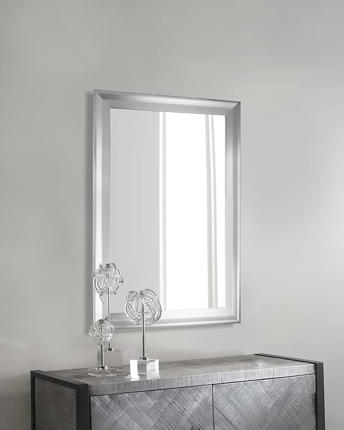 CULER Silver Wood Wall Mirror for Bathroom, Rectangle Rustic 24 x 36 inch - Image 2