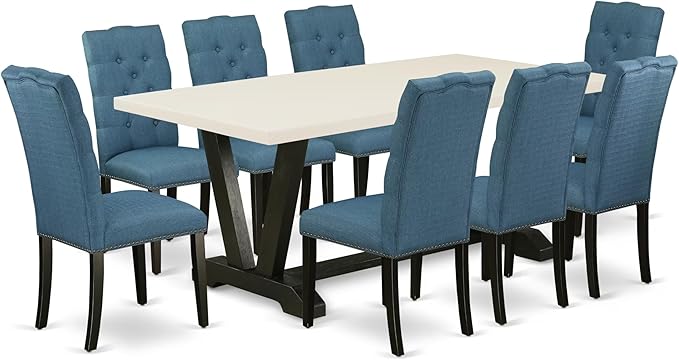 East West Furniture V627EL121-9 9 Piece Dining Table Set Includes a Rectangle by EastWestFurniture