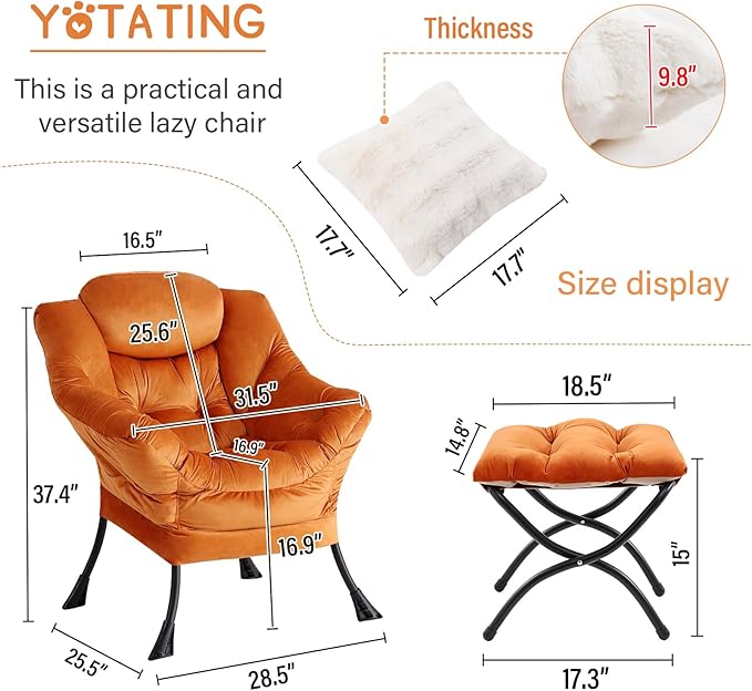 Lazy Chair with Ottoman, Comfy Reading Chair with Footstool & Throw Pillow - Image 3