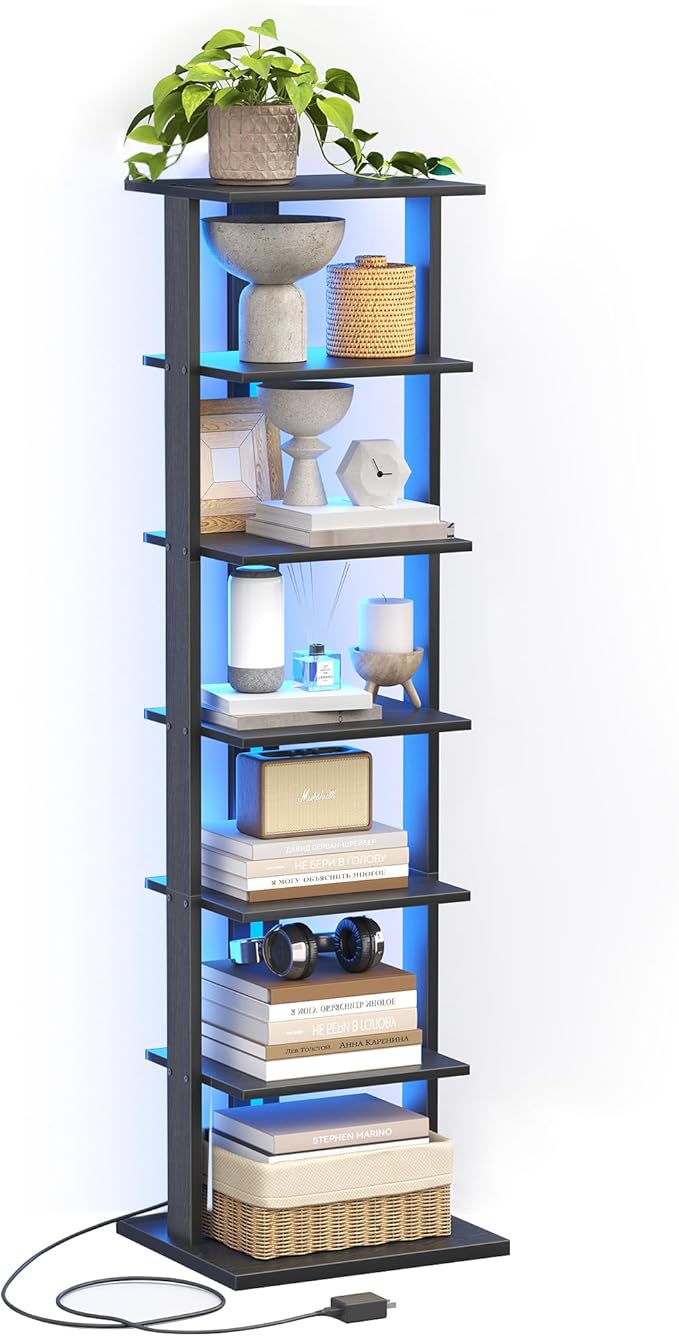 7-Tier Bookshelf, Narrow Bookcase by Unknown