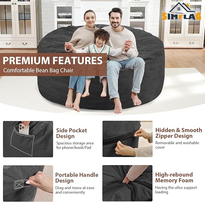5FT Bean Bag Chair, Large Bean Bag Chairs - Image 5
