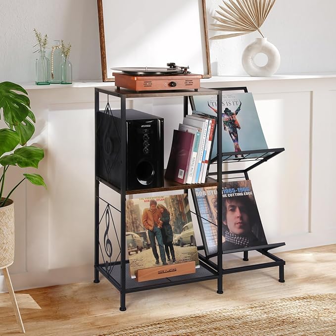 Record Player Stand with Vinyl Record Storage, Turntable Stand with 2-Tier - Image 8