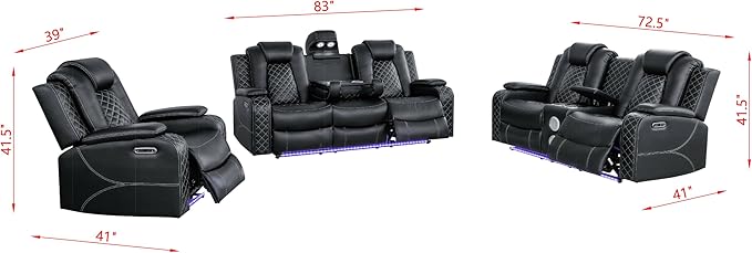 Ball & Cast Power Recliner Sofa Set Leather Reclining Sofa Set Living Room - Image 2