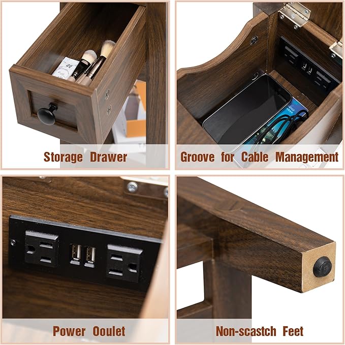 End Table with Movable Top and Charging Station, Narrow Side Table with Storage - Image 5