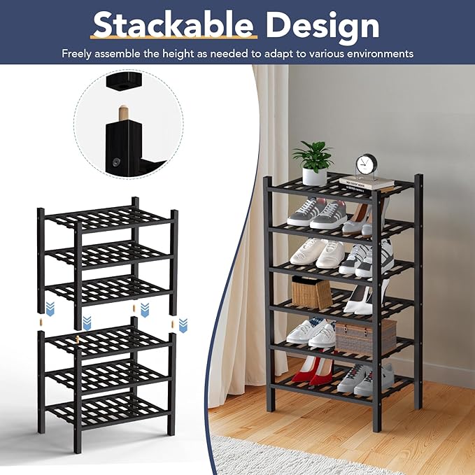Haddockway small 6 Tier Bamboo Shoe Rack Storage Organizer, Small Space - Image 6