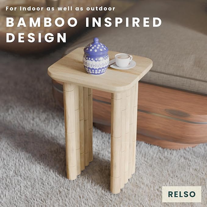 Bambos End Table | Sold Mango Wood Bedside Table, Natural Finish Side Table - Image 8