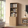 71" Oak Bookcase with Doors, 5-Tier Fluted Tall Bookshelf with Storage by Hootata