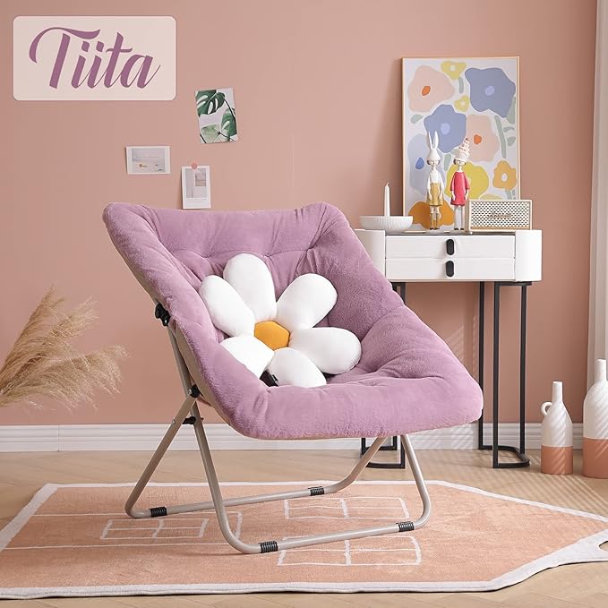 Tiita Comfy Folded Chair, Soft Faux Fur Oversized Folding Accent Chair - Image 6