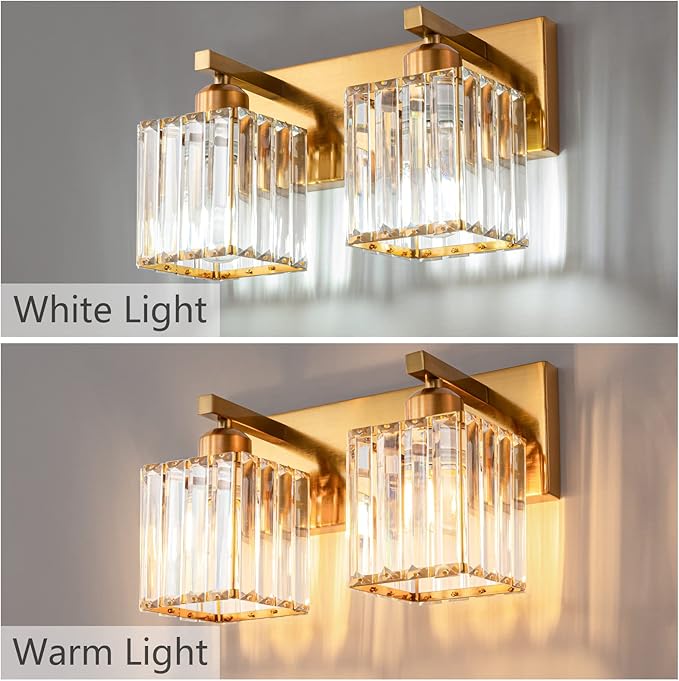Modern Bathroom Vanity Light 2-Lights Gold Crystal Bathroom Wall Light Vanity - Image 2