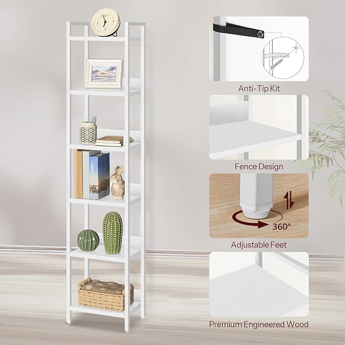 Bookshelf, 6-Tier Bookcase, Standing Book Shelf - Image 5