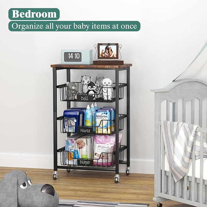 4-Tier Vegetable Fruit Basket Kitchen Storage Rolling Cart on Wheels - Image 7