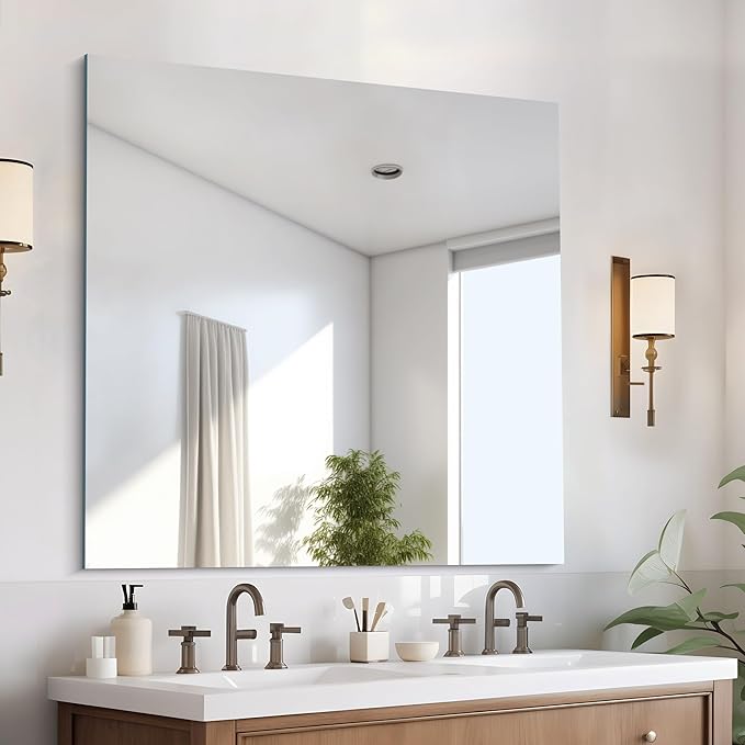 Frameless Mirror, 39x39 inch Square Bathroom Mirrors by CILIBER