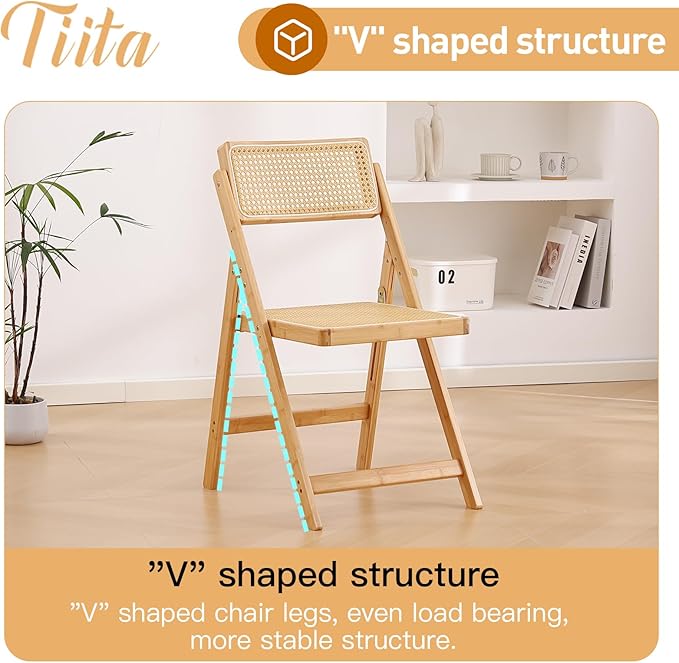 Tiita Rattan Dining Chairs Set of 1, Mid Century Modern Folding Chair, Bamboo - Image 5