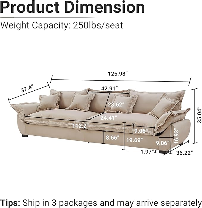 126 Inch Sailing Design Modular Sectional Cloud Sofa - Image 2