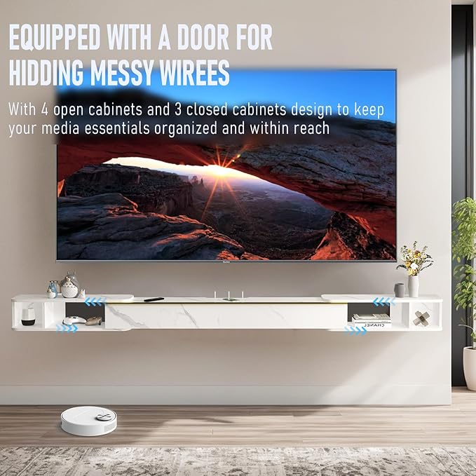 Pmnianhua Retractable Length Floating TV Stand, Minimalist Floating TV Shelf - Image 7